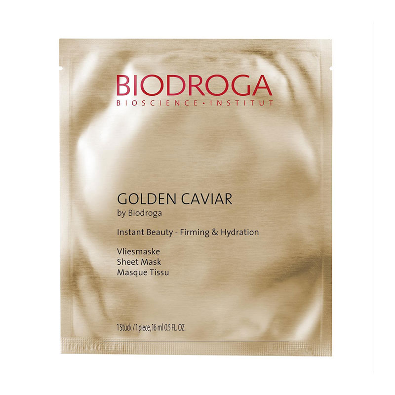 Biodroga Golden Caviar Sheet Mask. Mascarilla Velo reafirmante e hidratante Caviar Dorado