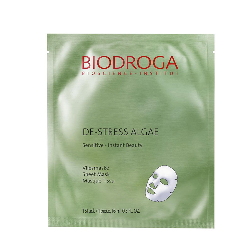 De-Stress Algae Sheet Mask.
Mascarilla Velo Alga Desestresante